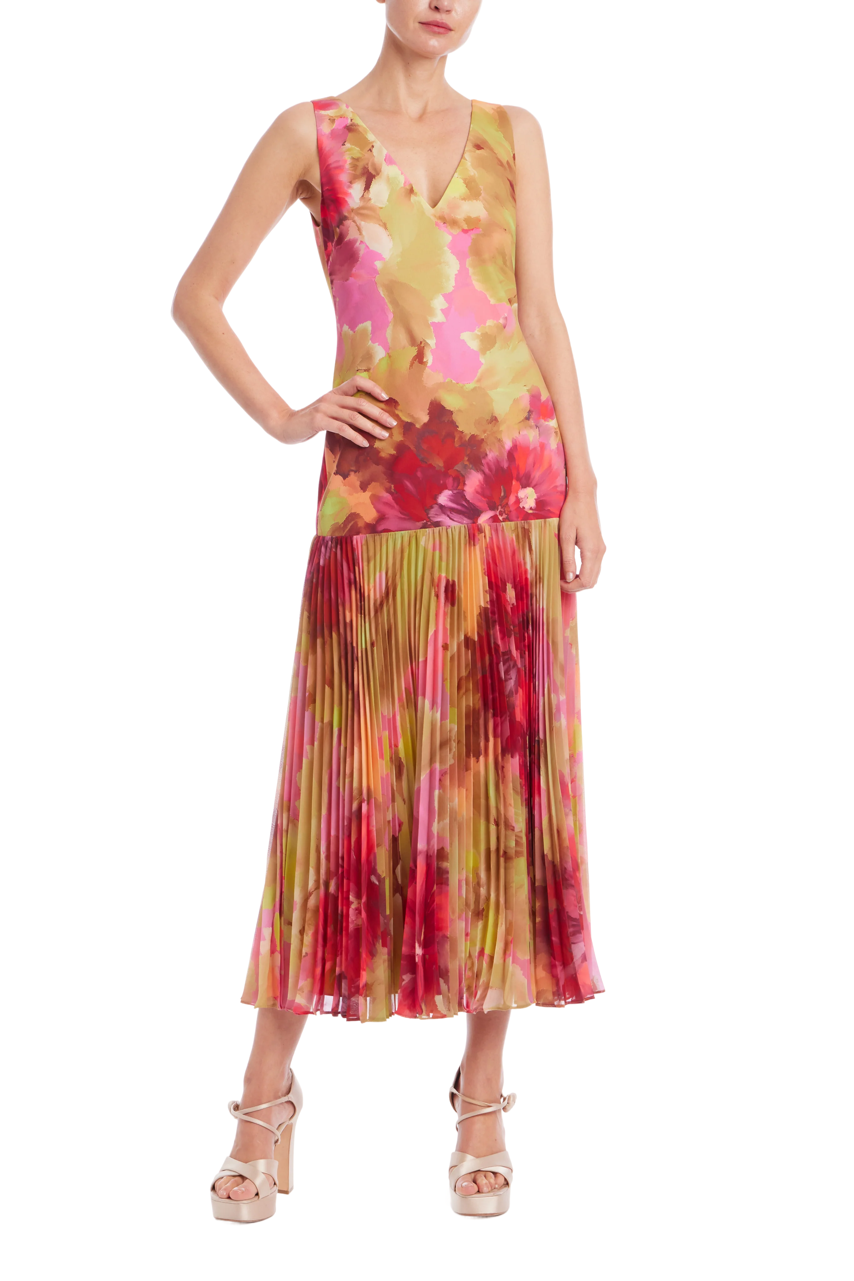 Sleeveless Dropwaist Pleated Midi Dress - Image 5