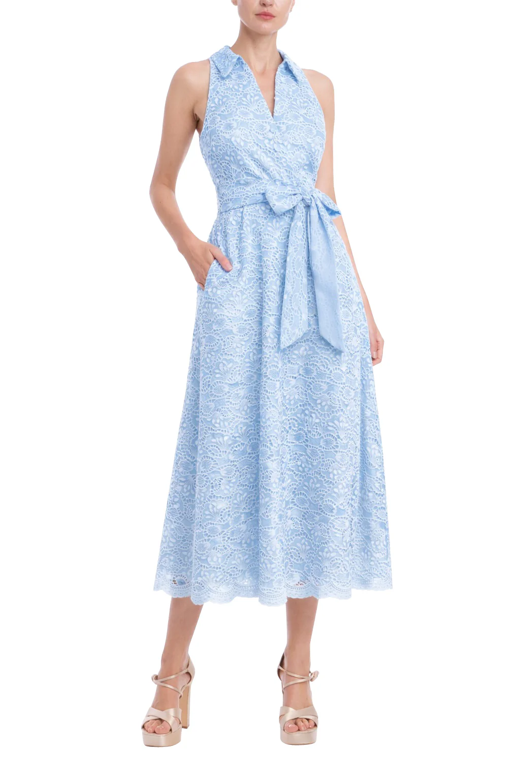 Sleeveless Eyelet Lace Belted Day Dress - Image 21