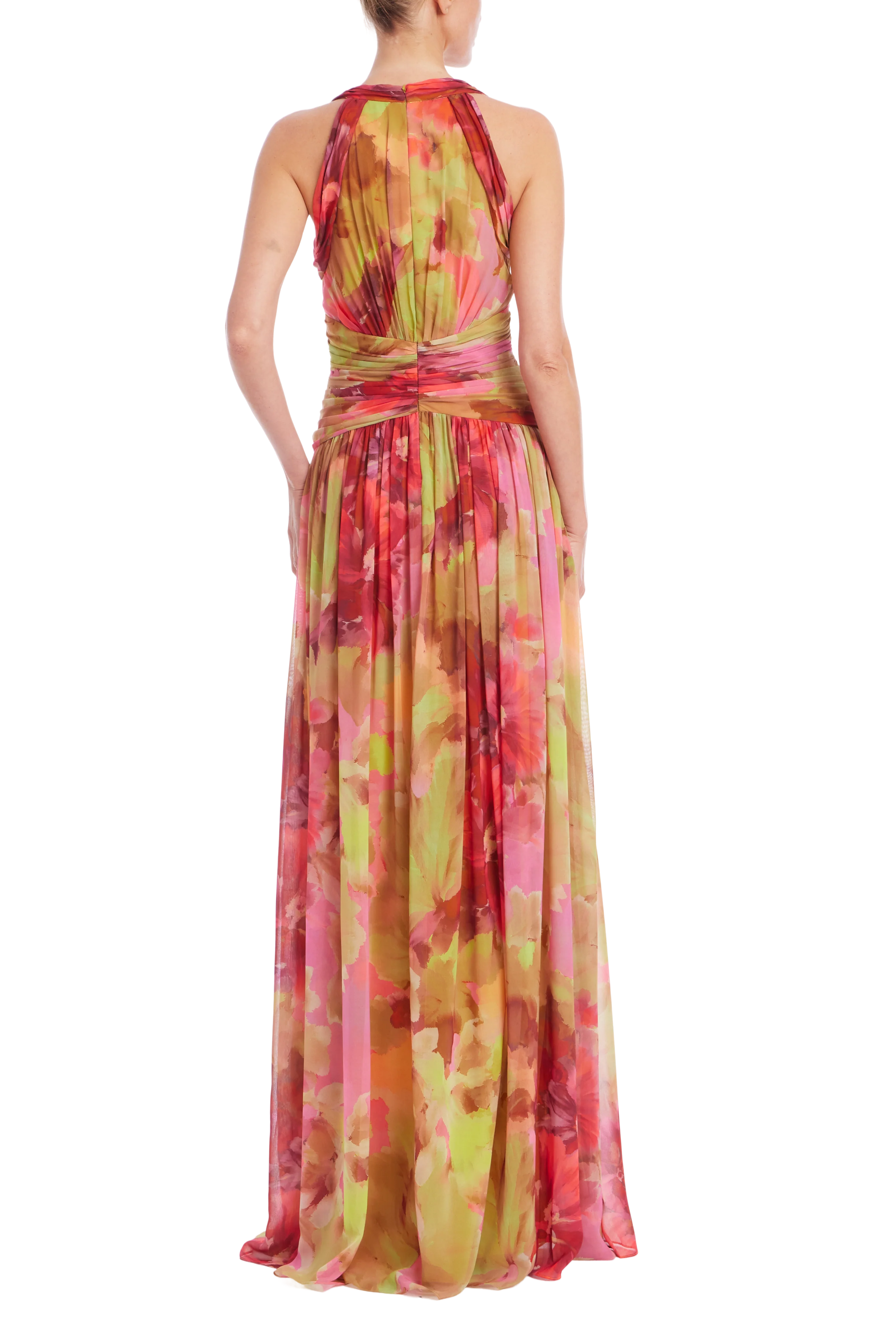 Sleeveless Floral Print A-Line Gown - Image 3