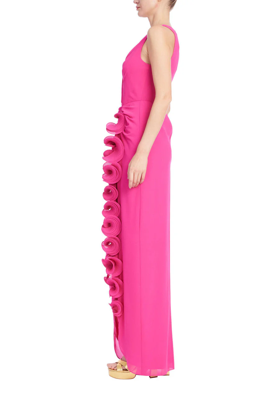 Sleeveless V-Neck Gown with 3D Rosette Ruffle - Image 32