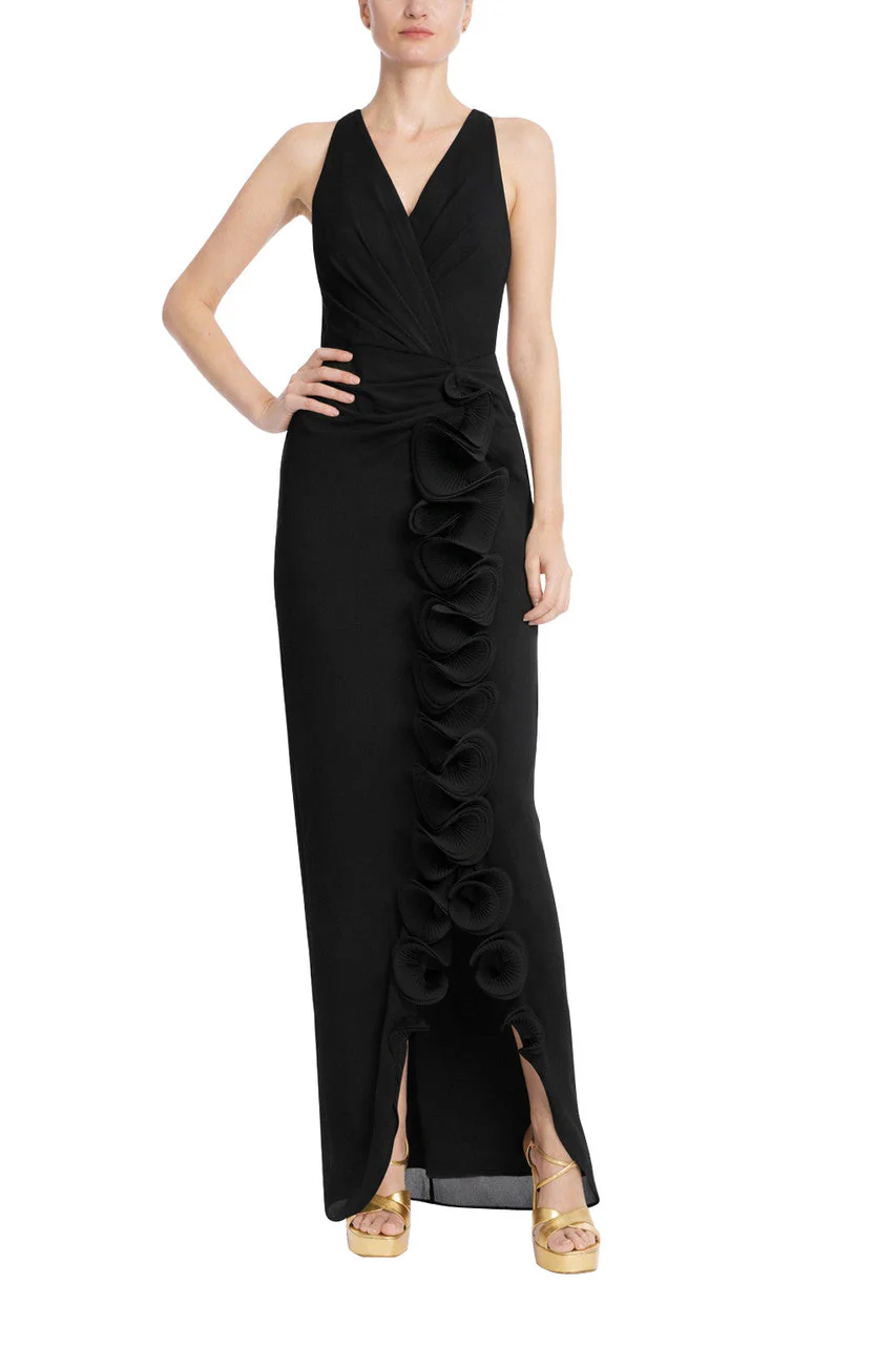 Sleeveless V-Neck Gown with 3D Rosette Ruffle - Image 65