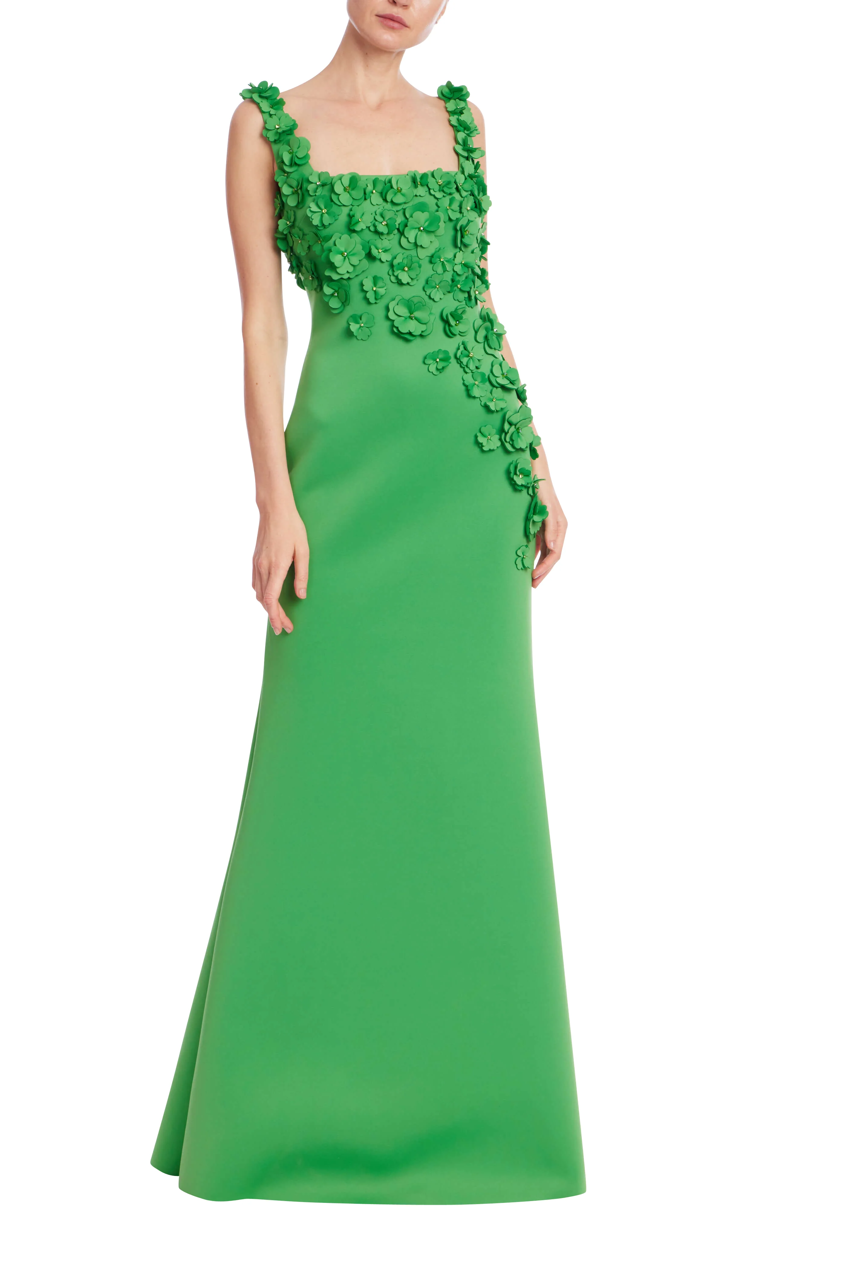 Square Neck Floral Appliqué A-Line Gown - Image 13