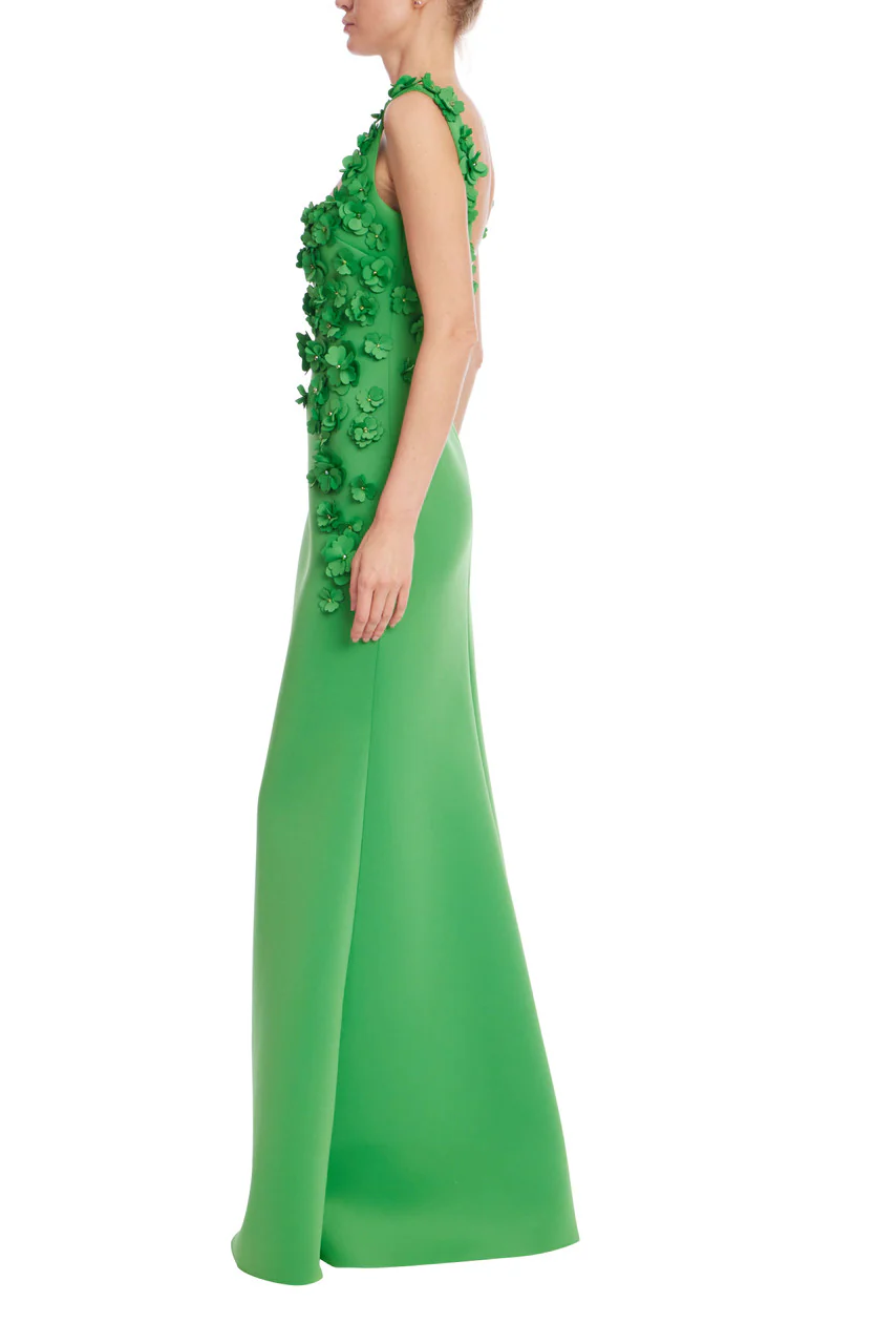 Square Neck Floral Appliqué A-Line Gown - Image 2