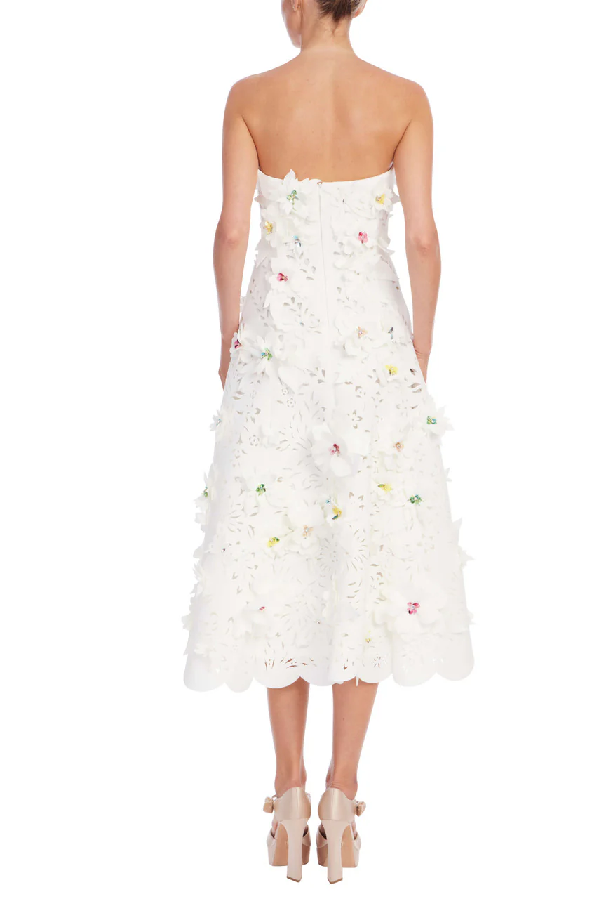 Strapless 3D Floral A-Line Midi Dress - Image 3