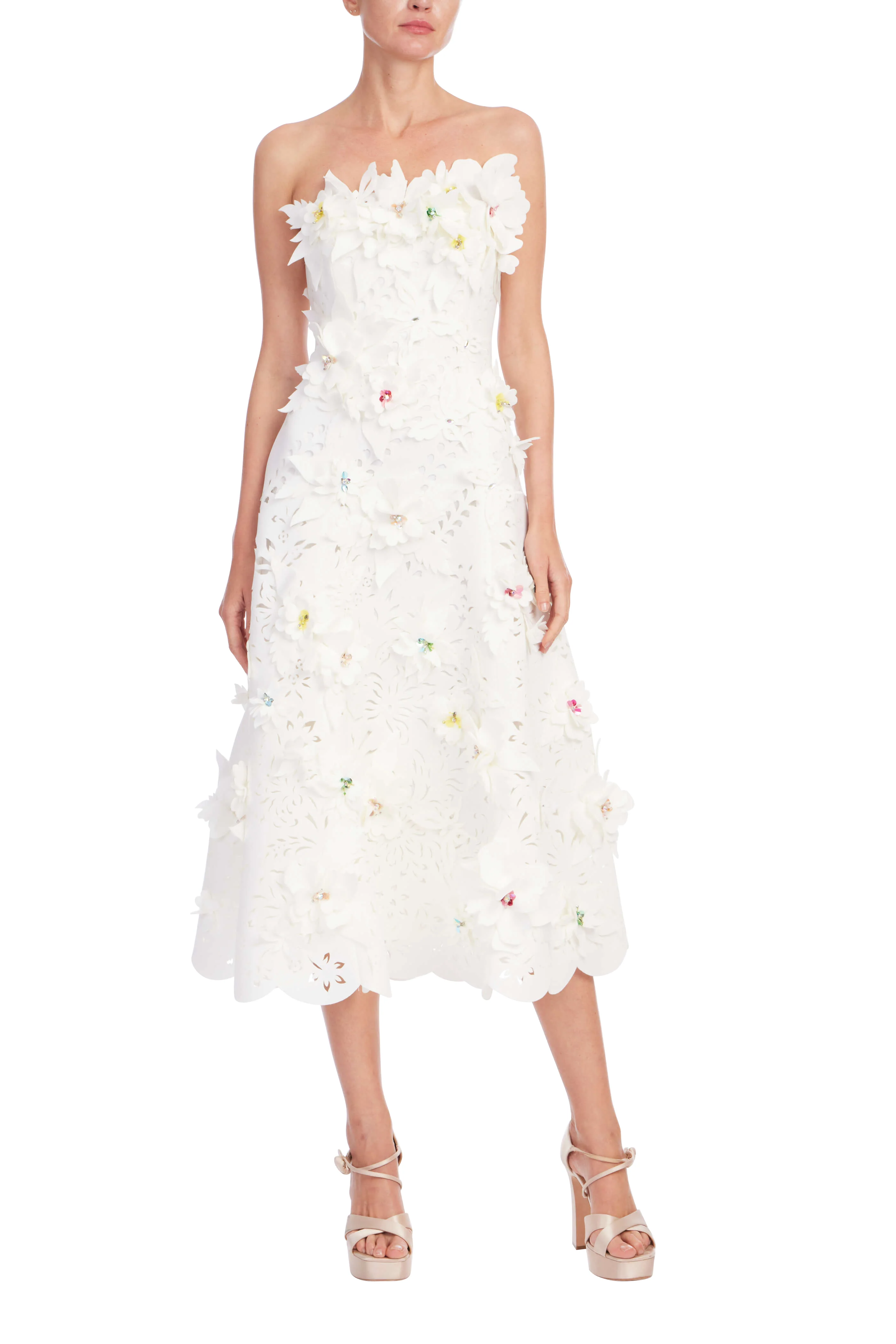 Strapless 3D Floral A-Line Midi Dress - Image 8