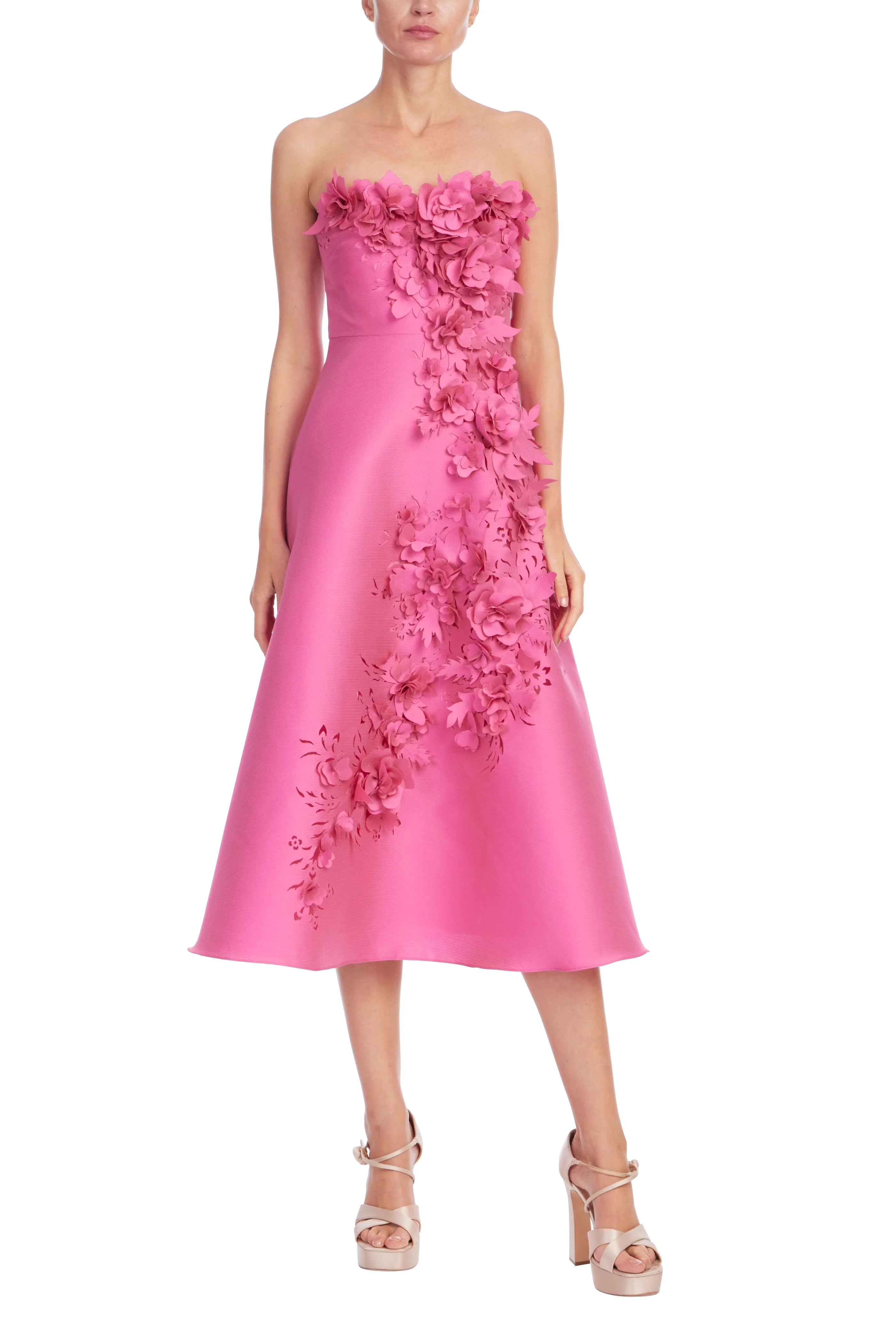 Strapless Floral Trim A-Line Midi Dress - Image 13