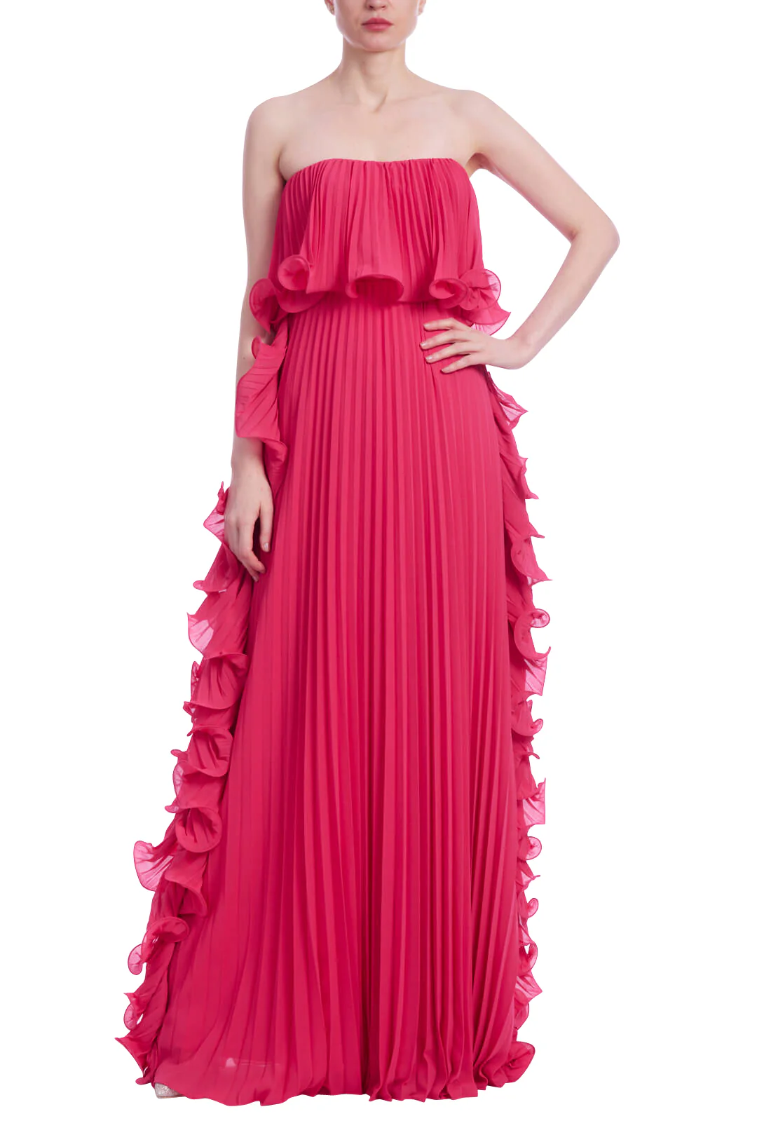 Strapless Ruffle-Trim Pleated Gown - Image 7