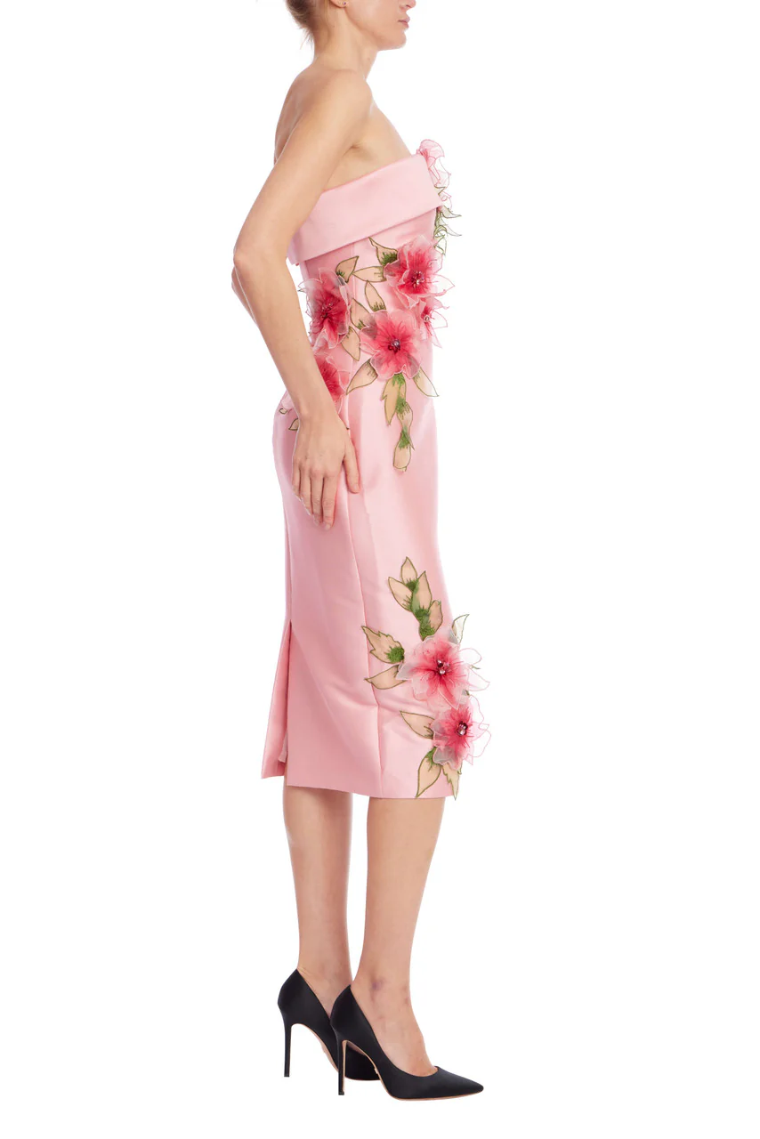 Strapless Sheath Dress with 3D Floral Appliqué - Image 2