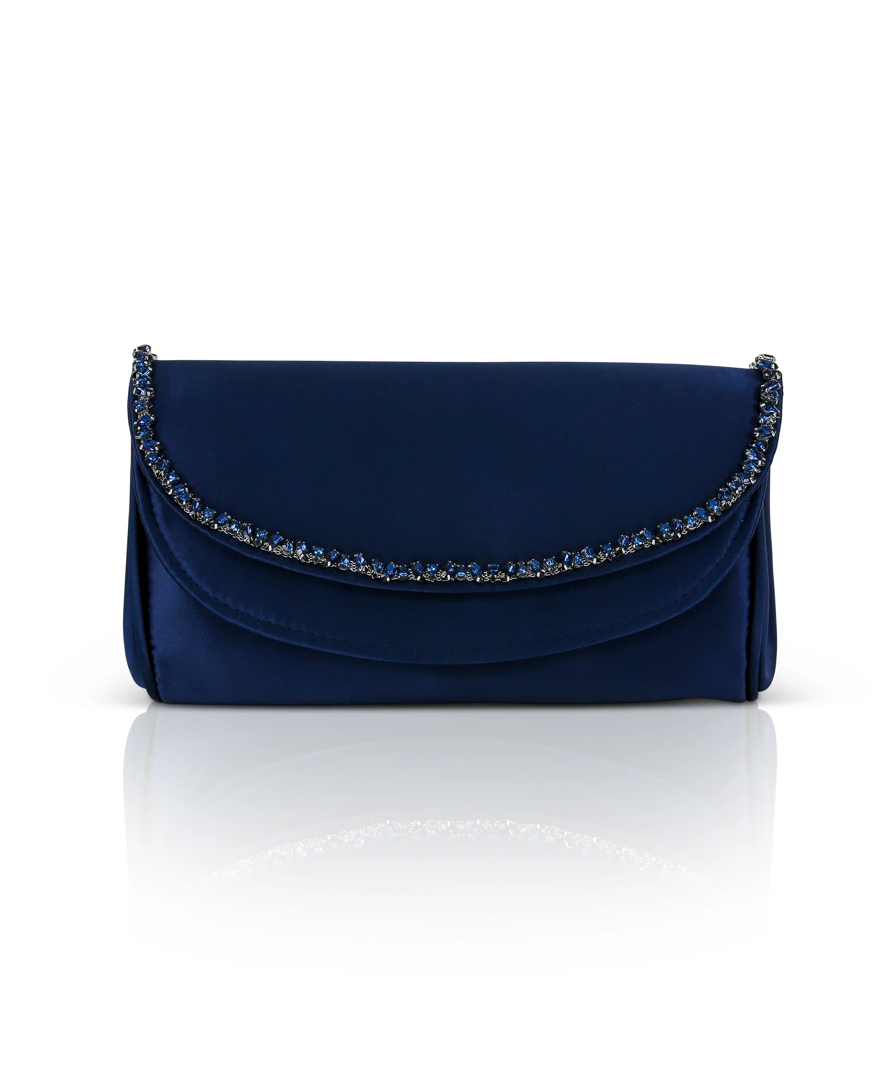 Talia Satin Double Flap Clutch with Crystal Trim - Image 38