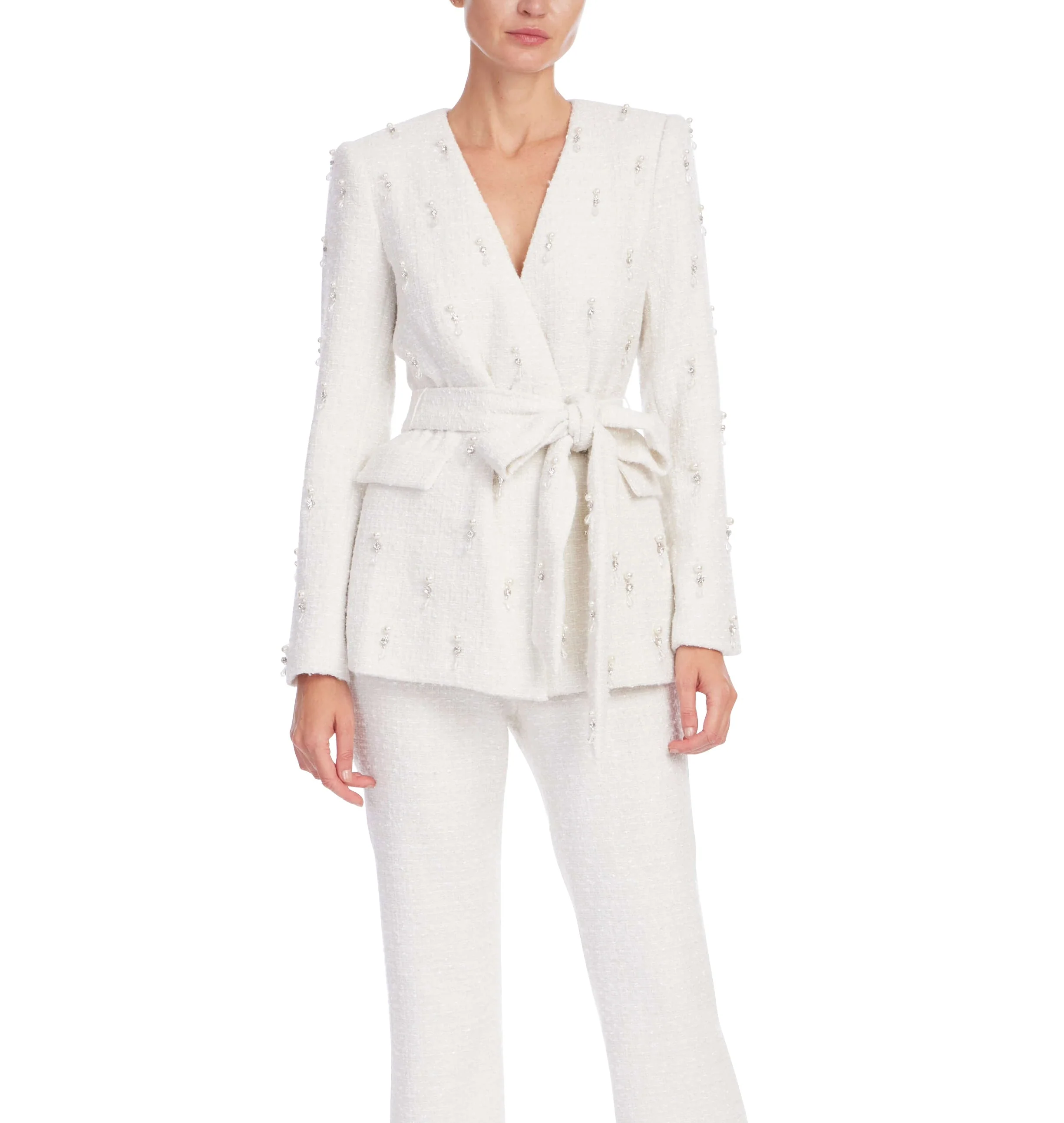 Tweed Beaded Tie Waist Jacket - Image 19