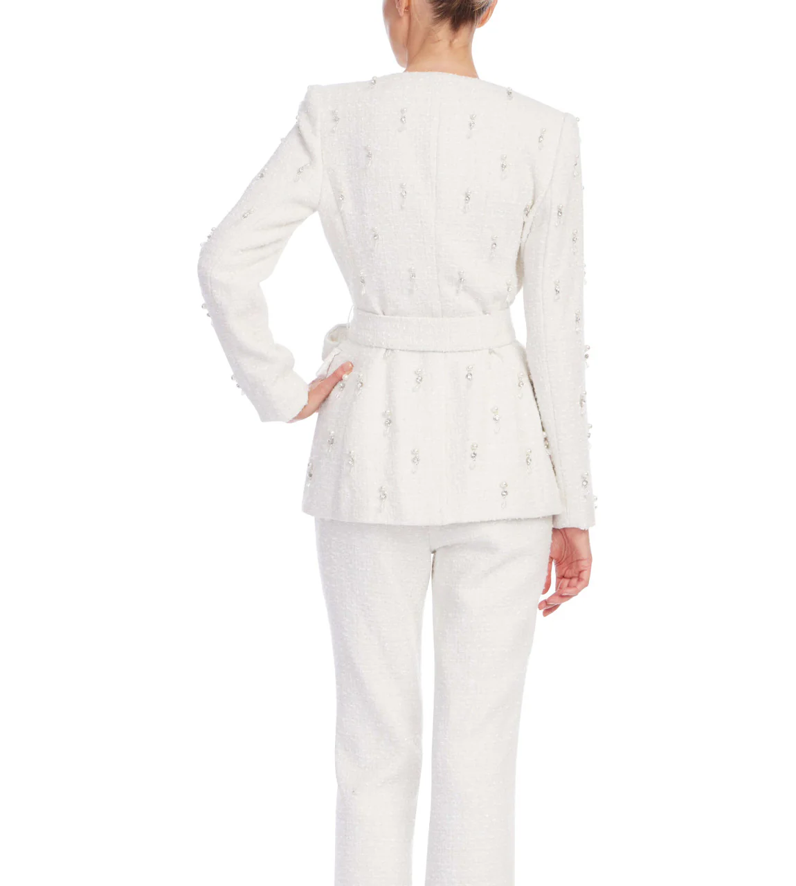 Tweed Beaded Tie Waist Jacket - Image 3