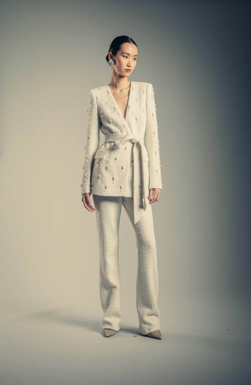 Tweed Beaded Tie Waist Jacket - Image 4
