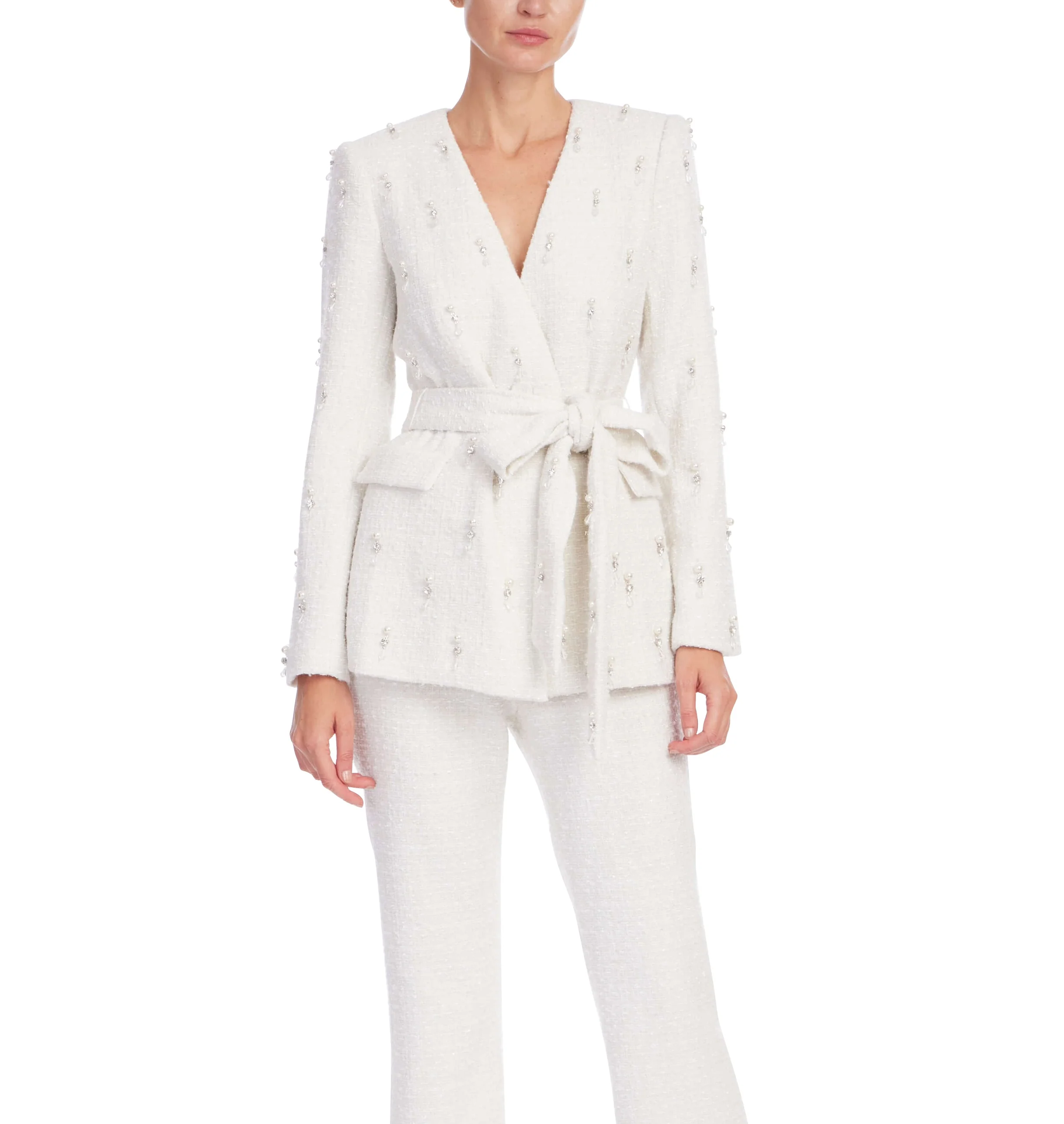 Tweed Beaded Tie Waist Jacket - Image 9