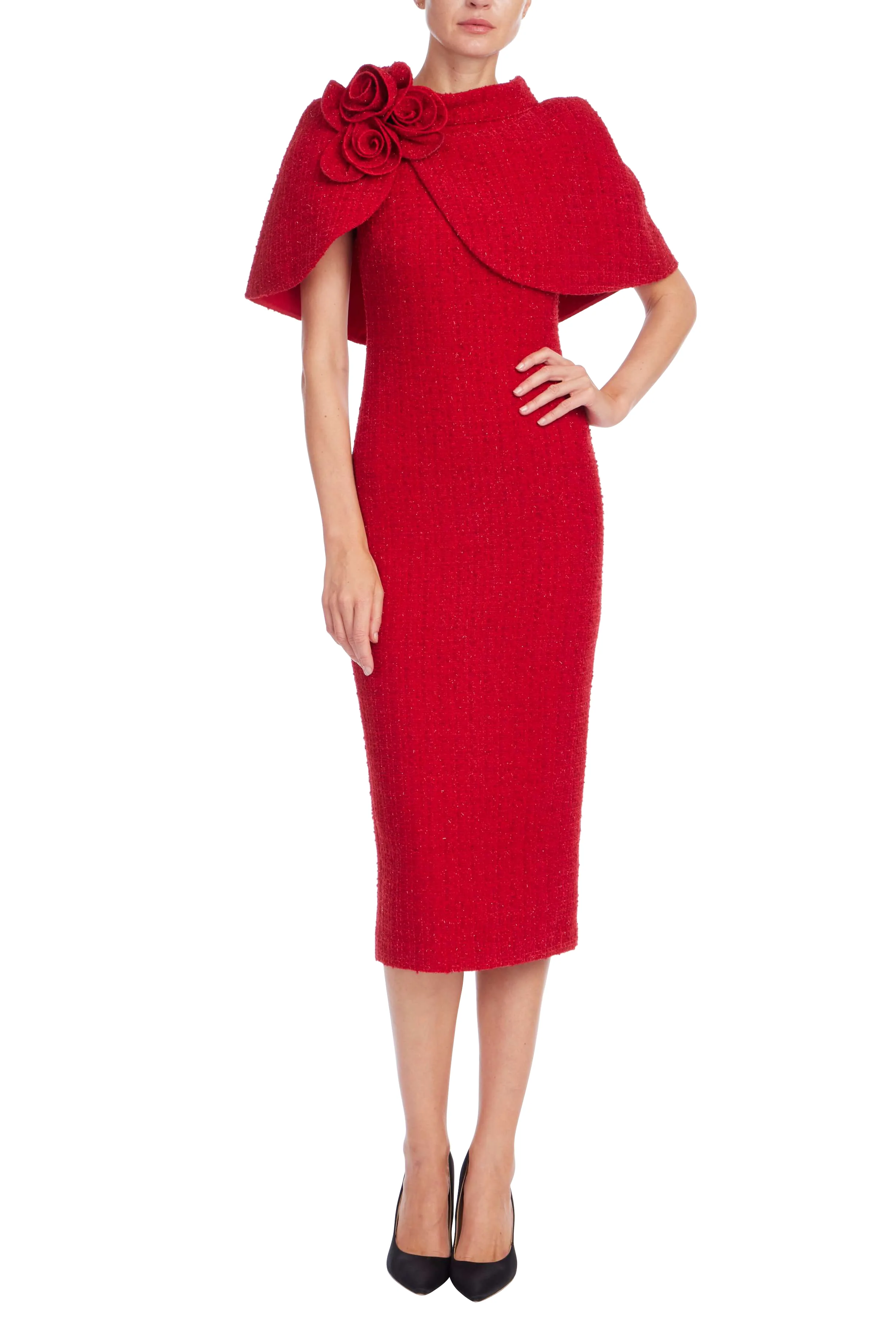Tweed Rosette Capelet Sheath Dress - Image 8