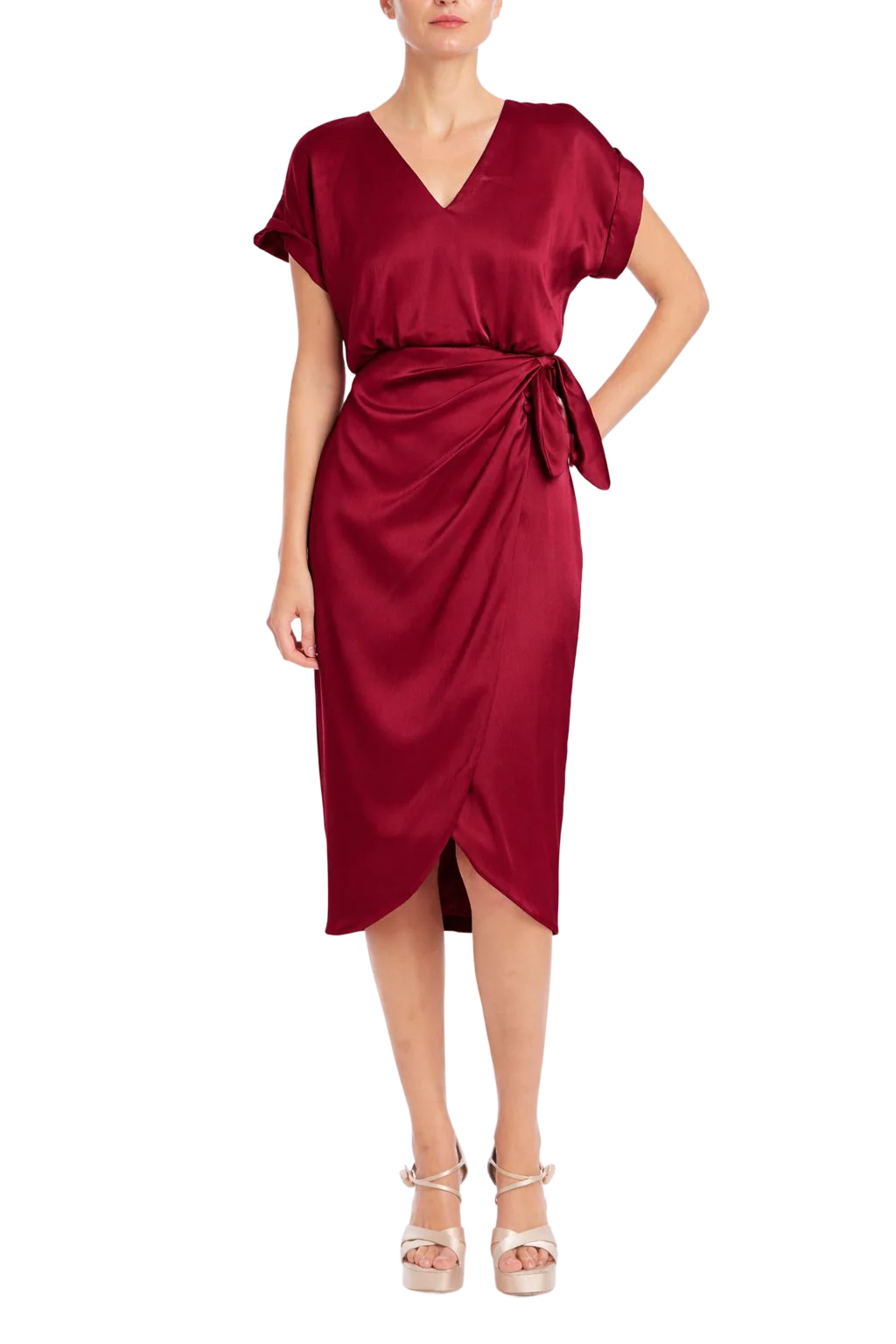 V-Neck Tie Waist Midi Dress - Image 4