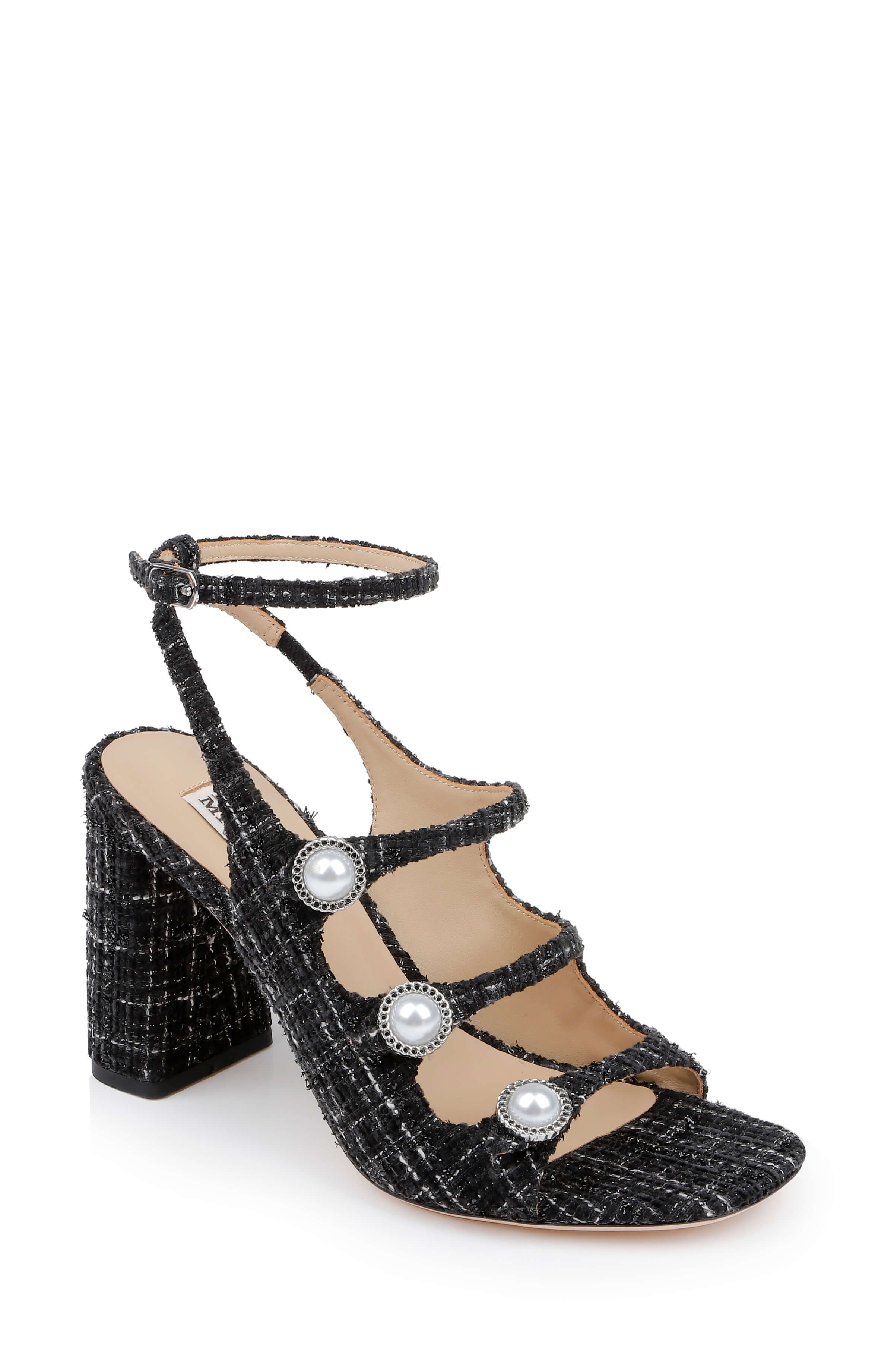 Vella Tweed Pearl Embellished Block Heel Sandals - Image 22