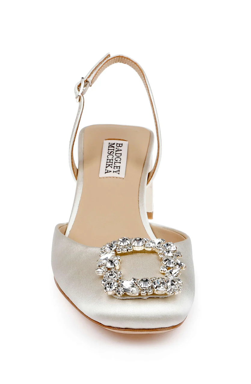 Vivia Satin Block Heel Slingbacks with Crystal Buckle - Image 10