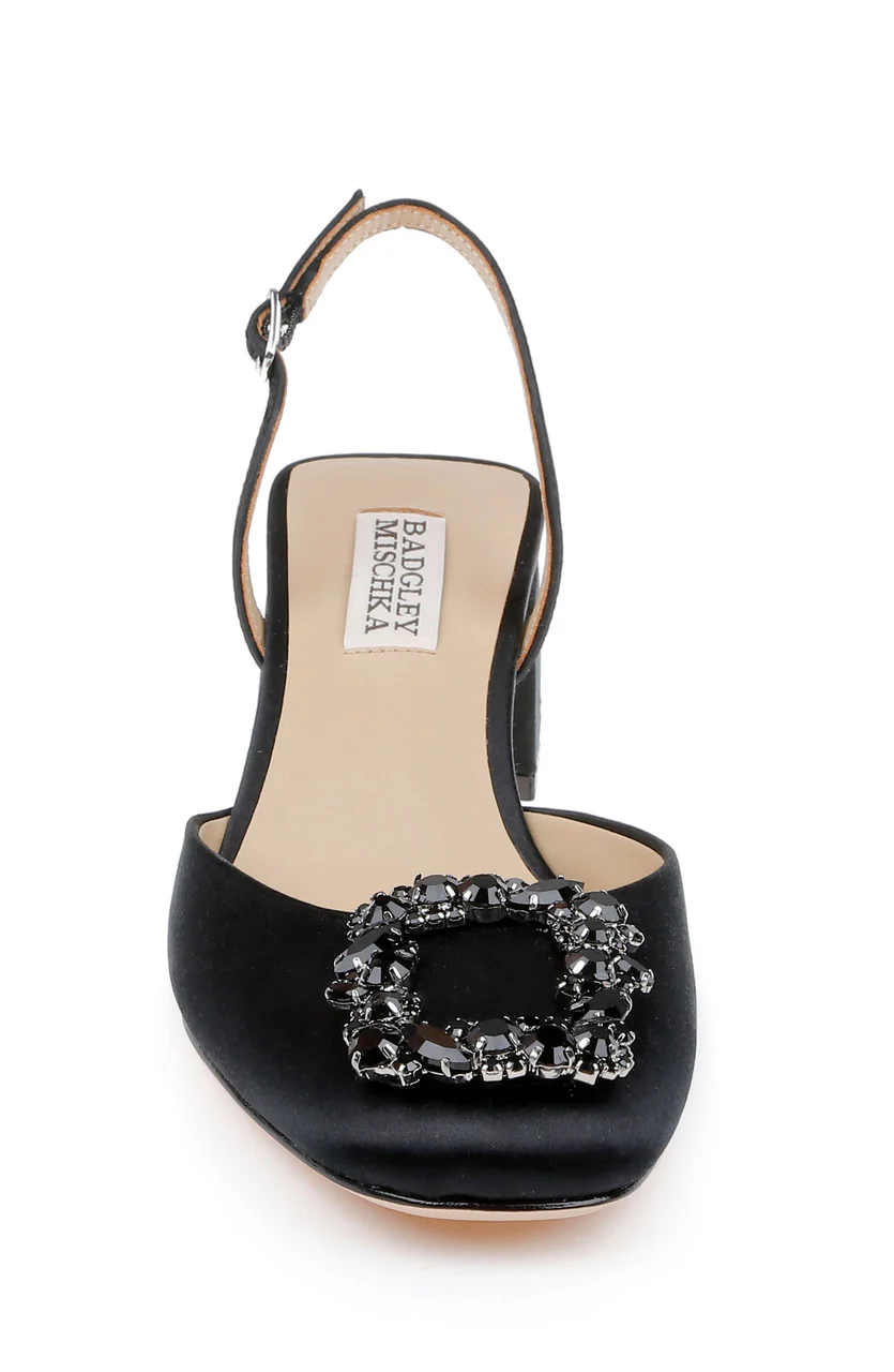 Vivia Satin Block Heel Slingbacks with Crystal Buckle - Image 16