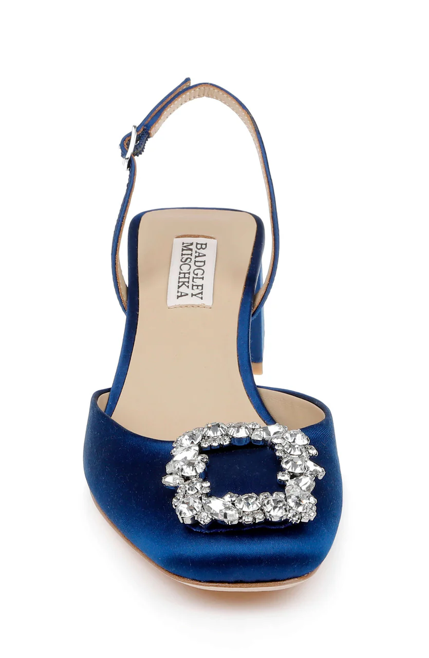 Vivia Satin Block Heel Slingbacks with Crystal Buckle - Image 22
