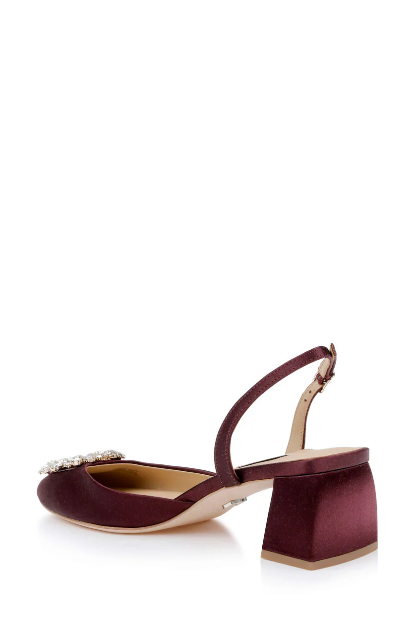 Vivia Satin Block Heel Slingbacks with Crystal Buckle - Image 3