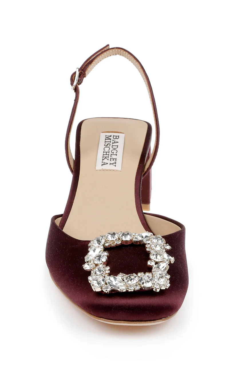 Vivia Satin Block Heel Slingbacks with Crystal Buckle - Image 4