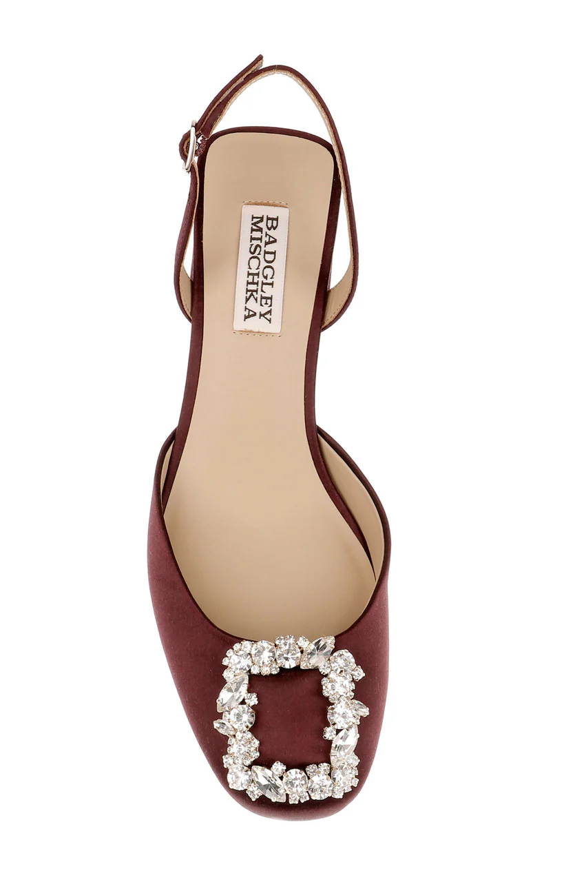 Vivia Satin Block Heel Slingbacks with Crystal Buckle - Image 5