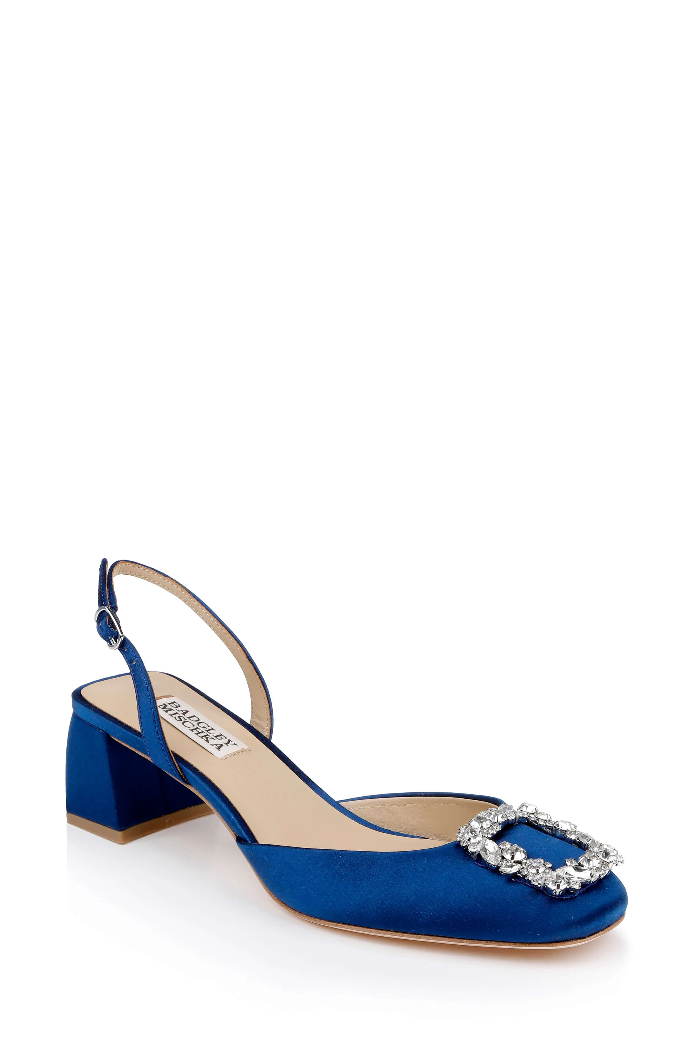 Vivia Satin Block Heel Slingbacks with Crystal Buckle - Image 62