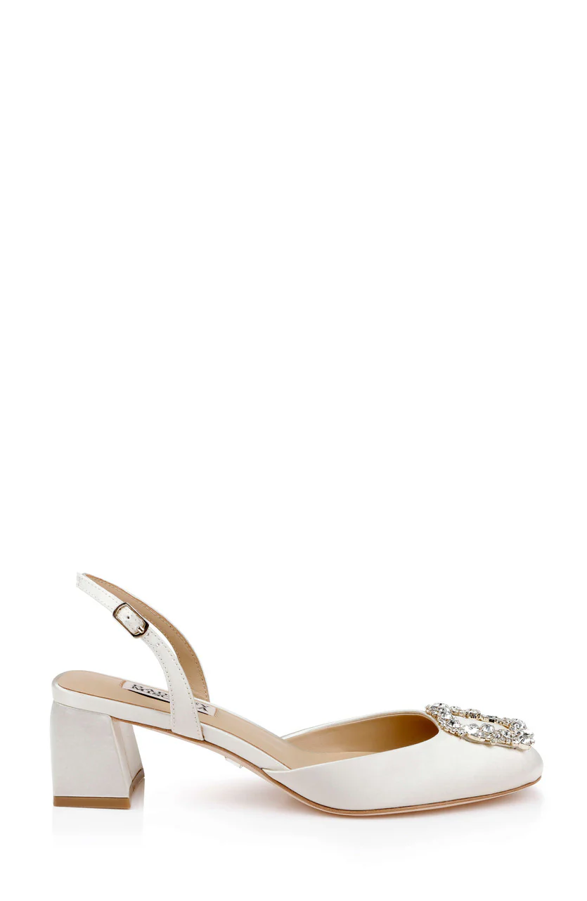 Vivia Satin Block Heel Slingbacks with Crystal Buckle - Image 8