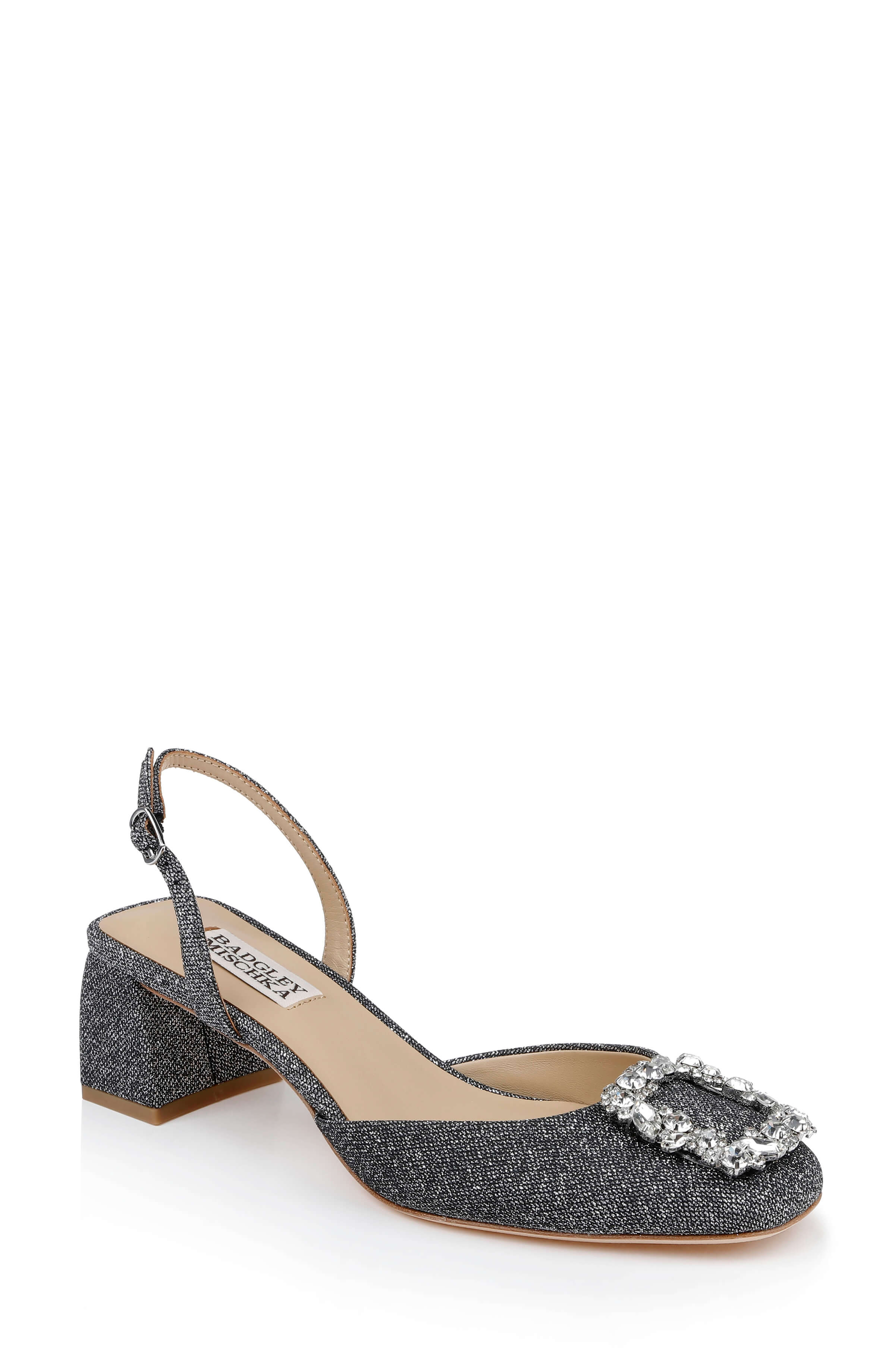 Vivia Satin Block Heel Slingbacks with Crystal Buckle - Image 89