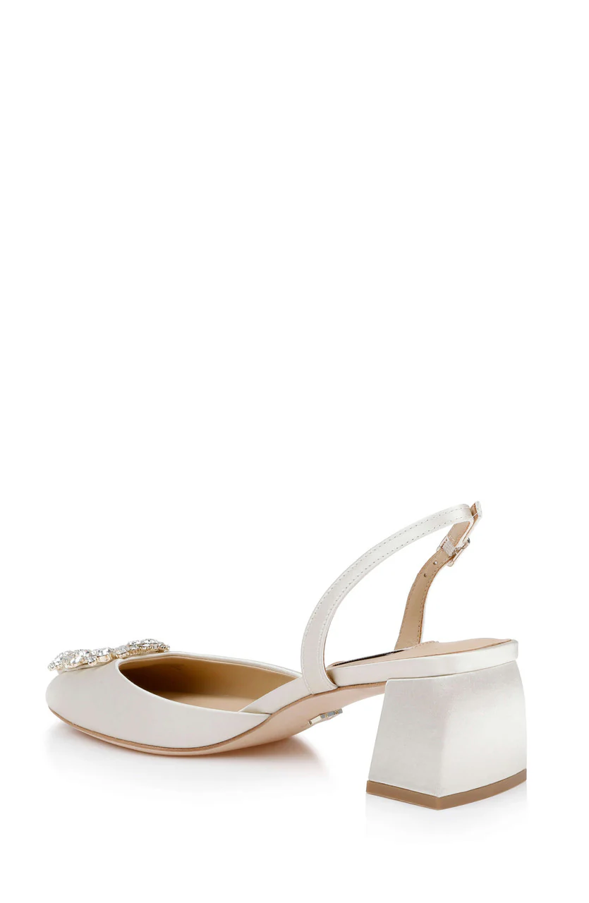 Vivia Satin Block Heel Slingbacks with Crystal Buckle - Image 9