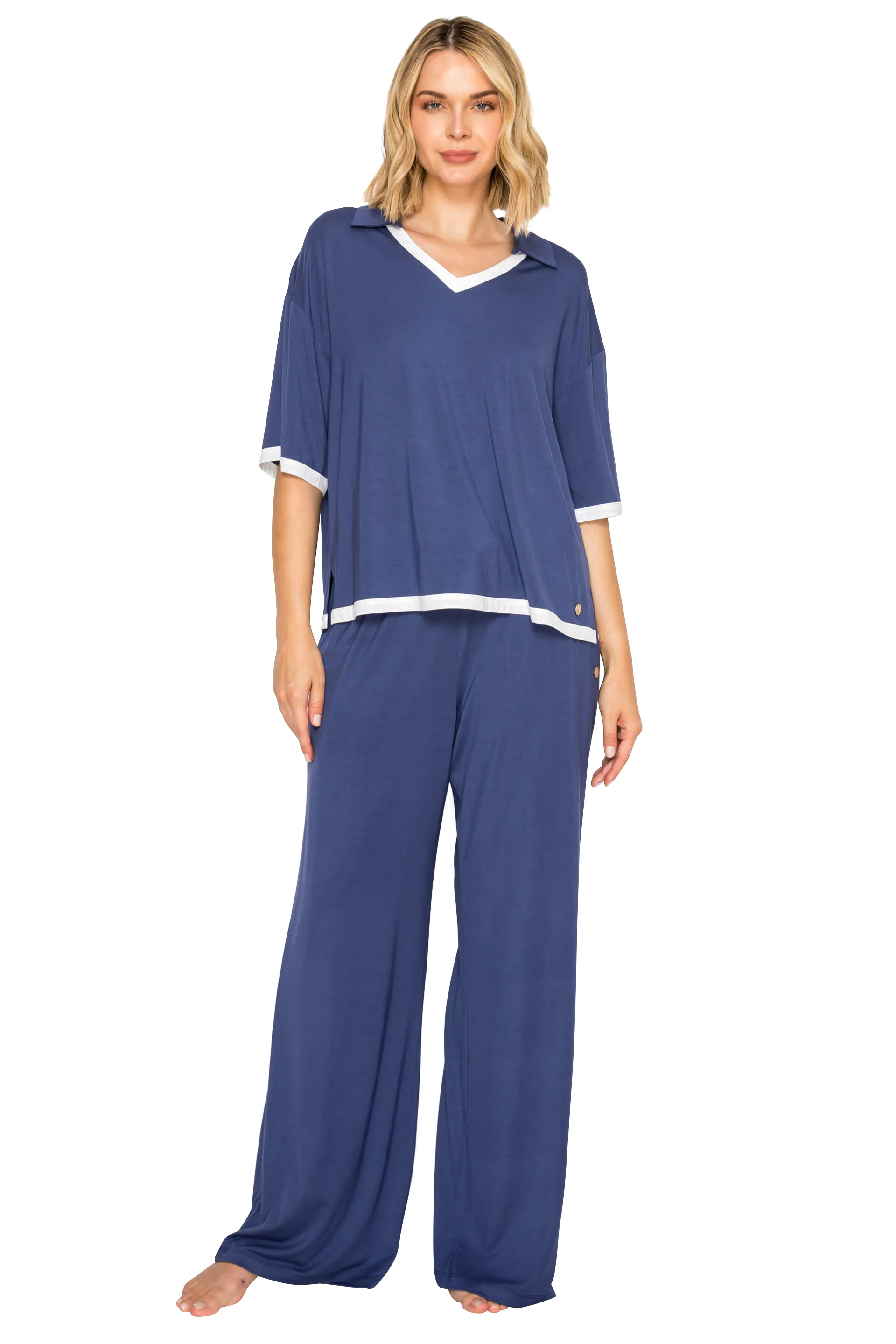 Yummy Modal Blend Short Sleeve & Wide Leg Pant Set - Image 15