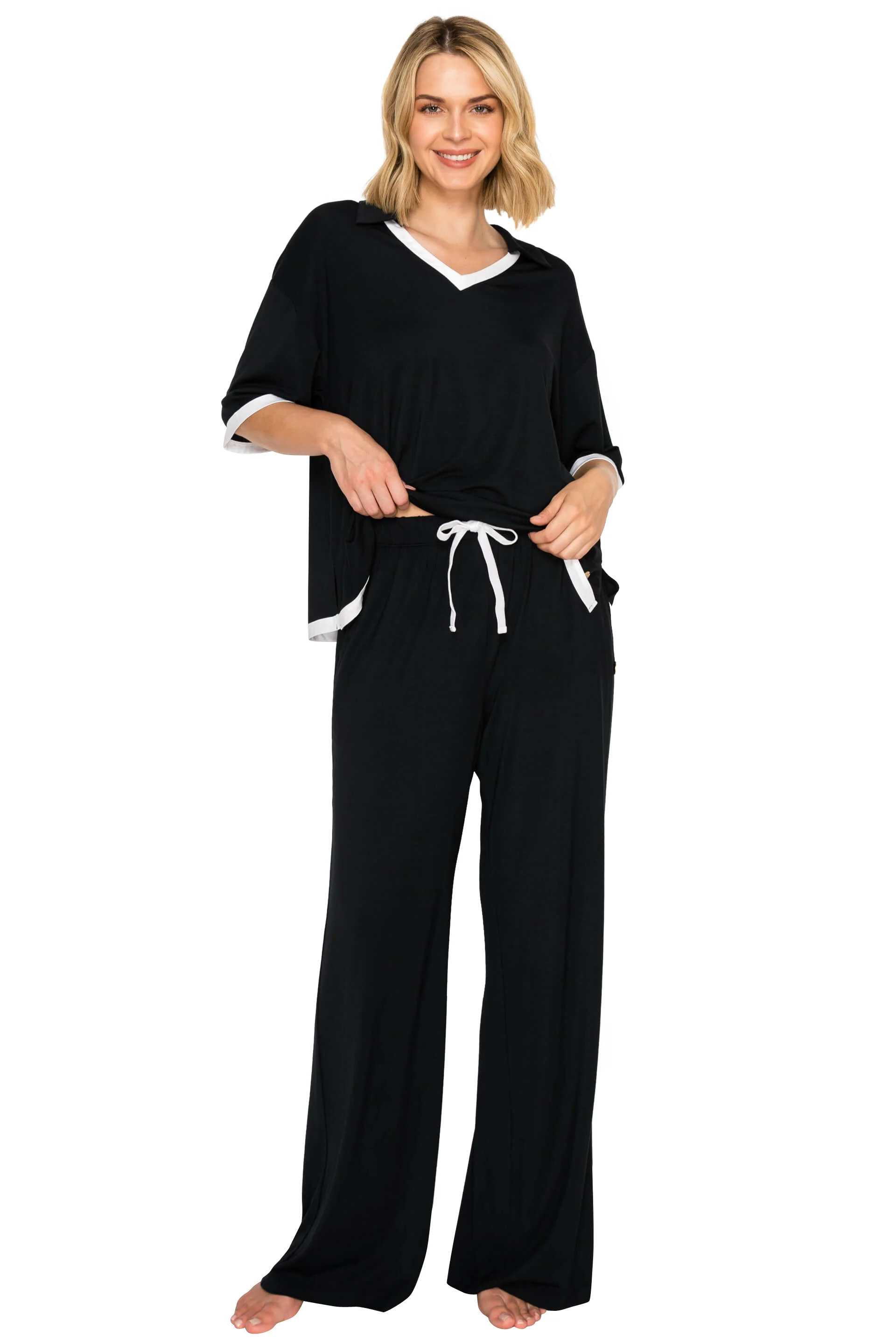 Yummy Modal Blend Short Sleeve & Wide Leg Pant Set - Image 9